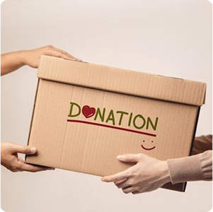 Gift box with donation written on it